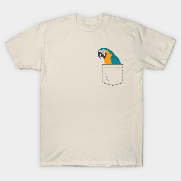 Blue and Gold Macaw Parrot In Your Front Pocket T-Shirt by Einstein Parrot